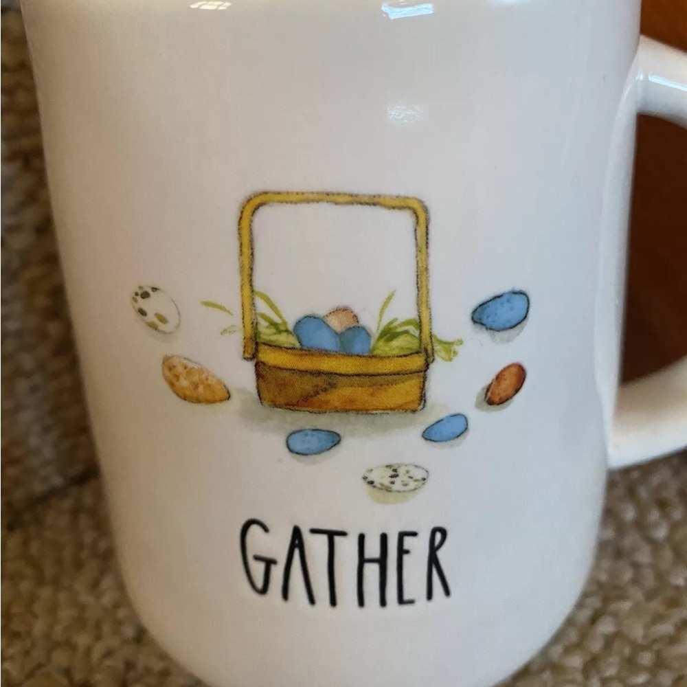 Rae Dunn Magenta “Gather” White Ceramic Mug with Easter Design - Picture 2 of 11